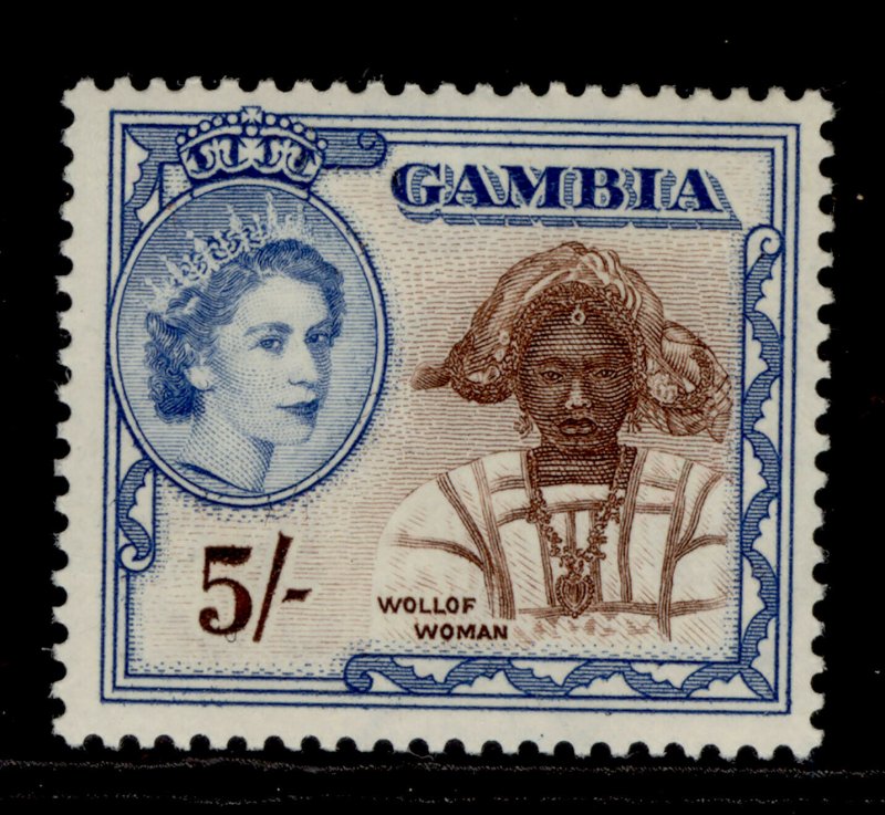 GAMBIA QEII SG183, 5s chocolate & bright blue, NH MINT.