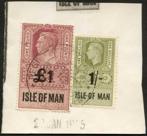 Isle of Man KGVI One Pound and 1/- Key Plate Type Revenues CDS on Piece 