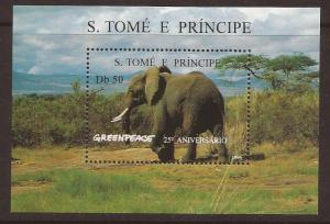 1996 St. Thomas & Prince Islands - SC 1241 - Elephant - Greenpeace 25th anniv.
