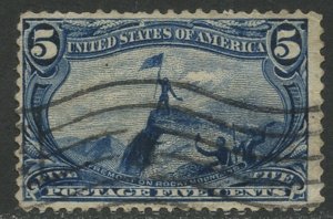 US Sc#288 1898 5c Trans-Mississippi F-VF Centered Used Pinhole & Creases