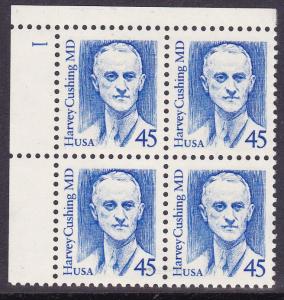 United States1986 Great Americans 45c Harvey Cushing MD Plate Number Block VF/NH