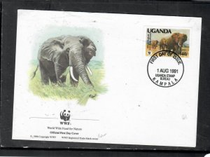 UGANDA COVER(P0201B) 1991 WWF ELEPHANT 140/- FDC CACHETED UNADDRESSED 