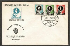 Uruguay Air Mail # C179 - C181 , Human Rights Anniversary , FDC - I Combine S/H