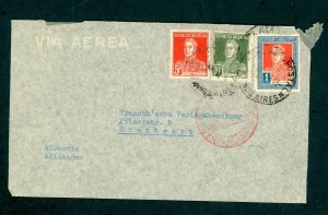 ARGENTINA BUENOS AIRES 1930'S LUFTHANSA AIR MAIL COVER TO STUTTGART CORNER FAULT