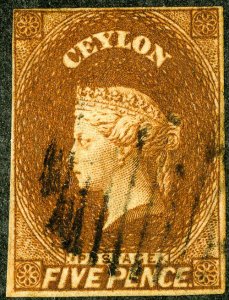 Ceylon Stamps # 7 Used Nice stamp Scott Value $575.00