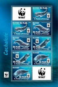 St Thomas - 2019 WWF Overprint Sperm Whales - 8 Stamp Sheet - ST190515a2