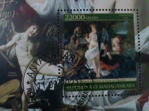​MADAGASCAR-2021- FAMOUS NUDE ARTS PAINTING BY  CARAVAGGIS-CTO S/S VF LAST ONE