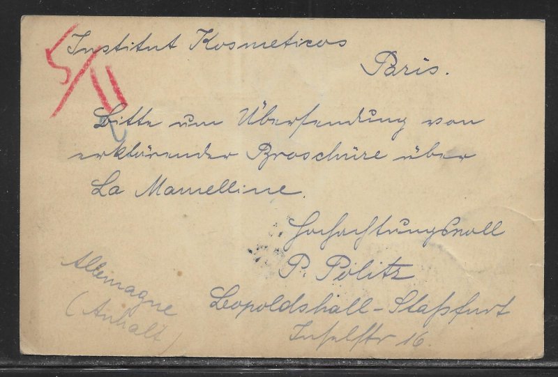 Germany Postal Stationery Postcard H&G 73 Used to Paris 1907