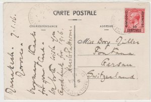 BRITISH  MOROCCO cover postmarked 9 Jan. 1916 - postcard  to Switzerland