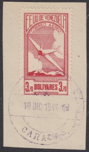 Venezuela 1937 3.70b Rose Red. Fine Used. Scott C61, SG 484