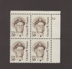 Scott 1869 - Chester W. Nimitz. Plate Block of 4. MNH. OG.   #02 1869pb8