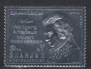 Sharjah # MI734A, Mozart, Silver Foil. Perf, Mint NH