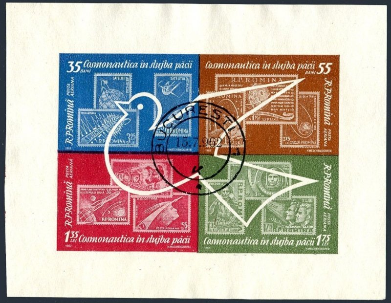 Romania C122a, CTO. Michel Bl.53. Peaceful space exploration, 1962.