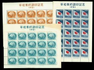 JAPAN 1951 Signing of the Peace Treaty set  in FULL SHEETS Sk# C220-222 mint MNH