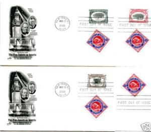 3505a-d Pan-Am Inverts & Buffalo Artcraft single FDCs