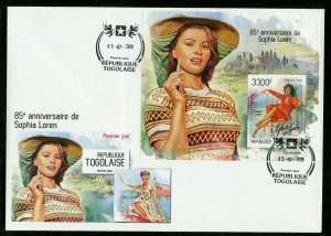 TOGO 2019  85th ANNIVERSARY OF SOPHIA LOREN SOUVENIR  SHEET FIRST DAY COVER