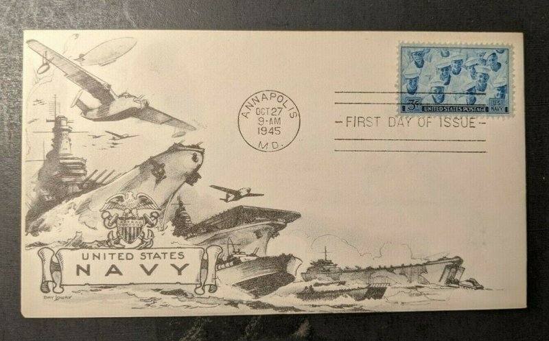 1945 US Navy Illustrated Day Lowry Cachet First Day Cover Annapolis MD