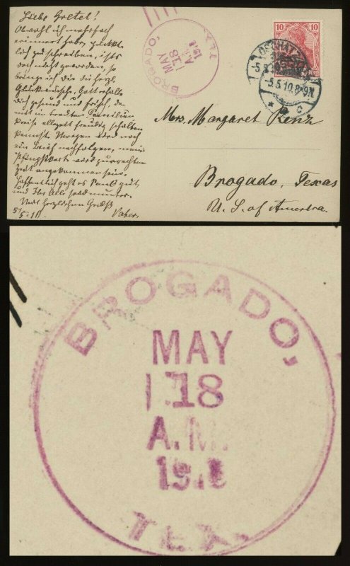 1910 PURPLE TEXAS DPO 1894-1918 BROGADO  On Postcard