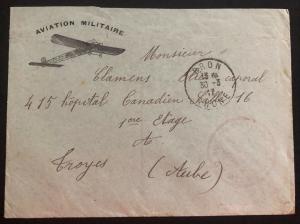 1917 Bron France Military Air Force Airmail cover To Troyes Postage Free WWI