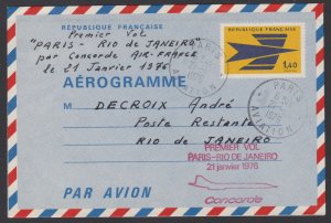 France 1976 Aerogramme First Concord Flight Paris – Brazil