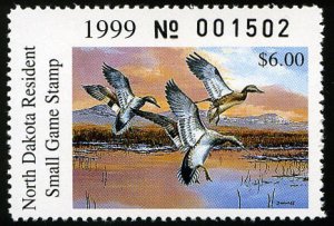 United States, Duck Hunting - State #ND77 Cat$10, North Dakota, 1999 $6 Gadwa...