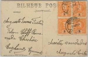 58218 - PORTUGAL - POSTAL HISTORY: Block of 4 stamps on POSTCARD - 1907-