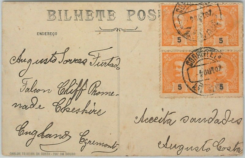 58218 - PORTUGAL - POSTAL HISTORY: Block of 4 stamps on POSTCARD - 1907-