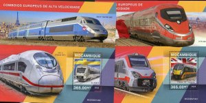 MOZAMBIQUE 2022 EUROPEAN HIGH SPEED TRAINS SET OF TWO S/SHEETS MINT NH