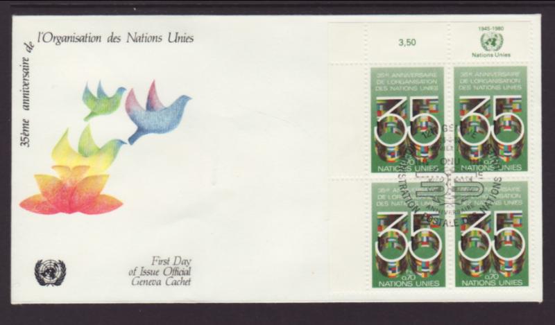 UN Geneva 94 Anniversary Inscription Block Geneva U/A FDC