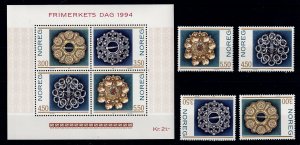 Norway 1069 MNH souvenir sheet + stamps National Stamp Day broaches jewelry  art