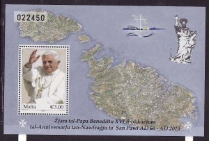 Malta-Sc#1409- id12-unused NH sheet-Pope Benedict XVI-2010-