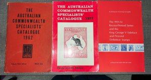 3 BOOKS: Australian Commonwealth Specialists' Catalogues 1968 1977, KGV 1913 