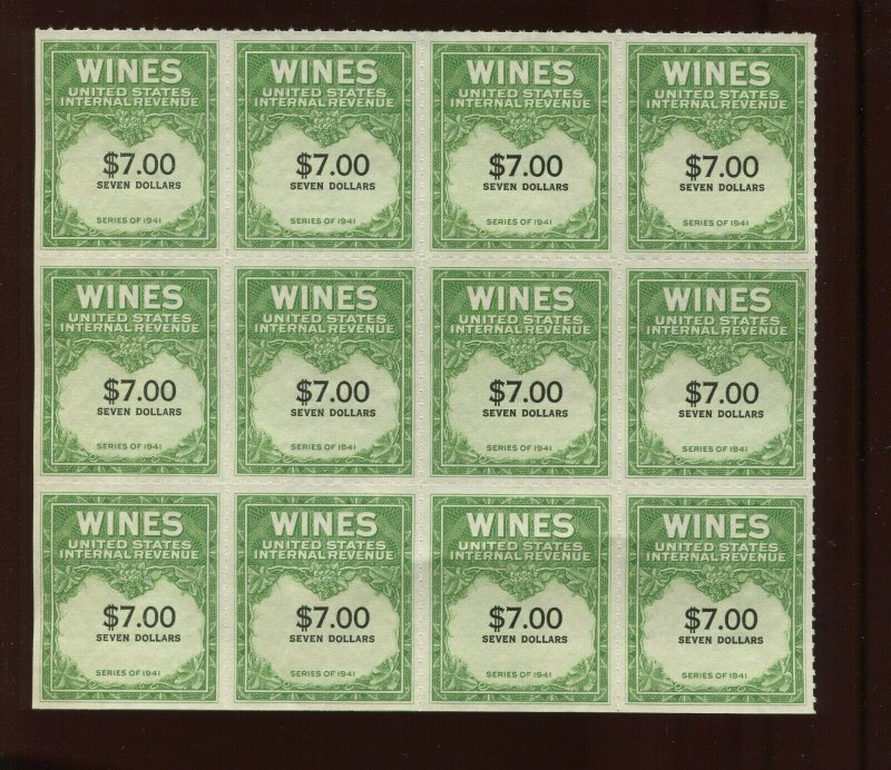 RE178 Wines Revenue Unused Block of 12 Stamps Scott CV $1200++ (Lot: Space 3046)