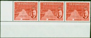 Seychelles 1952 5R Red SG171b 'Error St Edwards Crown' in a Superb MNH Strip ...