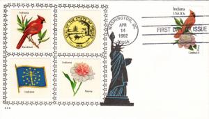 #1966 Indiana Birds - Flowers Ries FDC