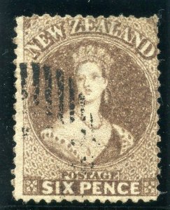 New Zealand 1862 QV 6d brown very fine used. SG 76.