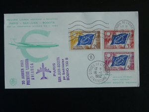 first flight cover Paris to Colombia Avianca 1962 (France official stamps)