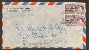 BERMUDA 164 (x2) STAMPS HAMILTON TO NEW JERSEY AIRMAIL COVER 1953