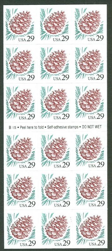 US #2491a 29¢ Pine Cone (18) Self-Ad Booklet Pane