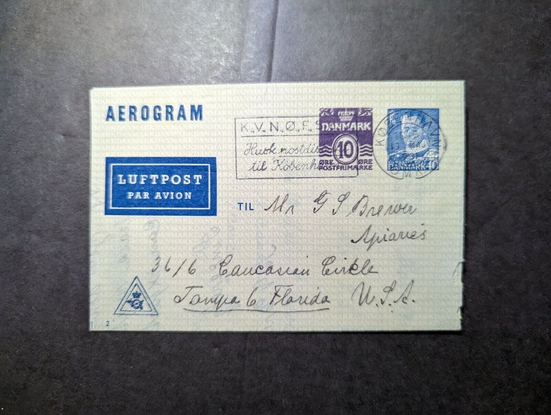 1931 Denmark Airmail Aerogram Cover Copenhagen to Tampa FL USA