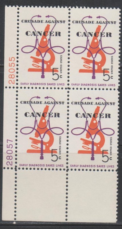 United States,  5c Crusade Against Cancer (SC# 1263) MNH PLT BLOCK