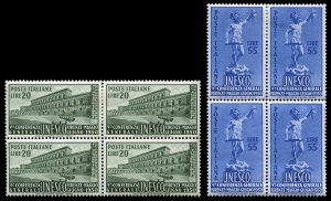 Italy #533-534 (Sass. 618-619) Cat€300, 1950 UNESCO, set of two in blocks o...