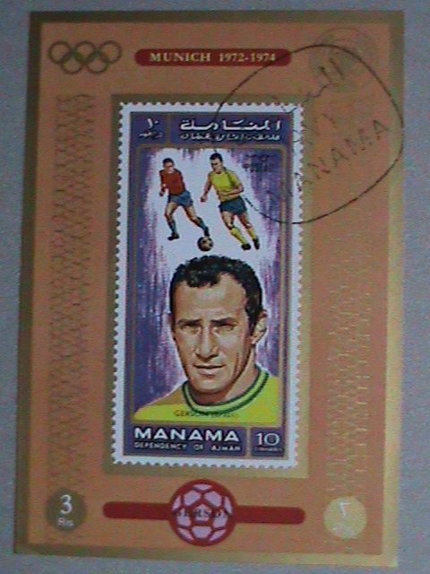 MANAMA AIRMAIL STAMP: 1972  MUNICH'72 OLYMPIC SOCCER- CTO MNH S/S IMPERF :SHEET-