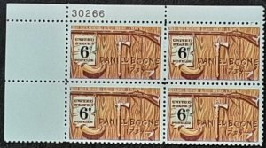 US Scott # 1357; 6c Daniel Boone  from 1968; MNH, og; plate block of 4; VF;