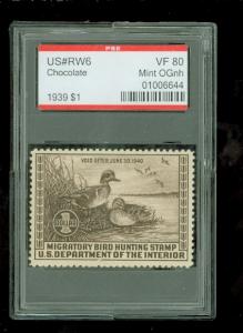 US # RW6 Duck Hunting Stamp, PSE Graded VF 80, Mint OGnh