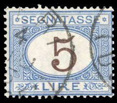 Italy, Postage Dues #J17 Cat$35, 1874 5L blue and brown, used