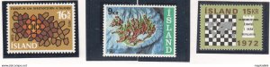 Sp745 1972 Iceland Symbols Maps Chess Michel #463,4,8 3St Mnh