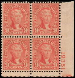 US #641 JEFFERSON MNH LR PLATE BLOCK #19351