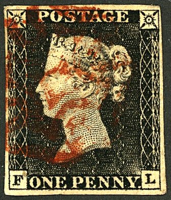 Great Britain Penny Black FL Four Margins