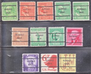 Precancels - Glendale, CA - 12 Different Bureau Issues